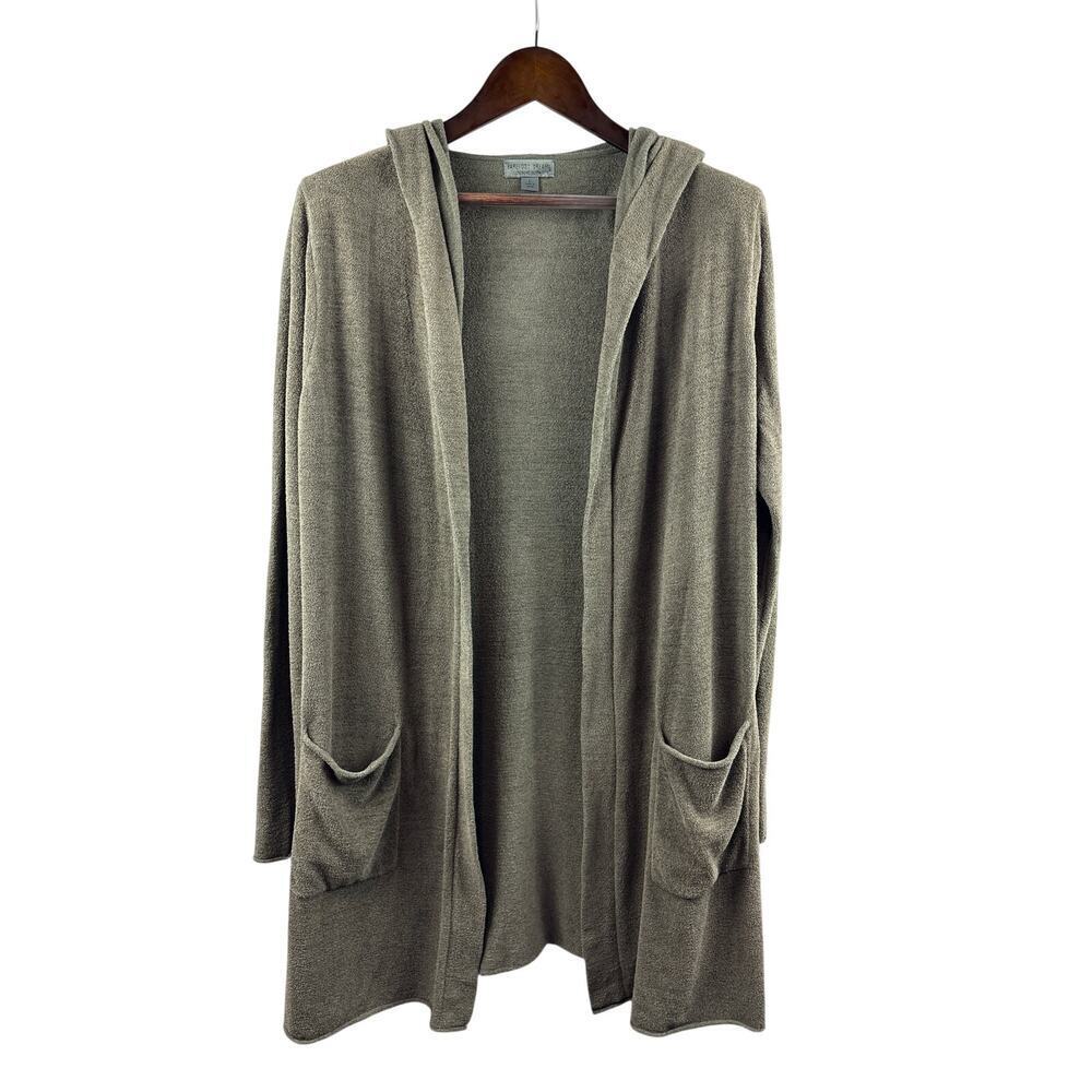 Women’s Barefoot Dreams Large Olive Green Plush Hooded Cardigan
